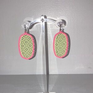 Vibrant Pink and Yellow Oval Earrings